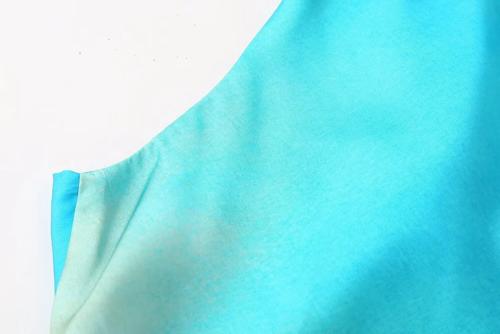 Asymmetrical Tie-Dye Gradient Satin Dress for Women Long Dress Street Style Fashion Summer Elegant Wear