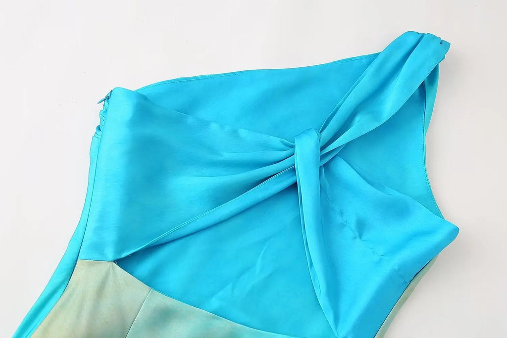 Asymmetrical Tie-Dye Gradient Satin Dress for Women Long Dress Street Style Fashion Summer Elegant Wear