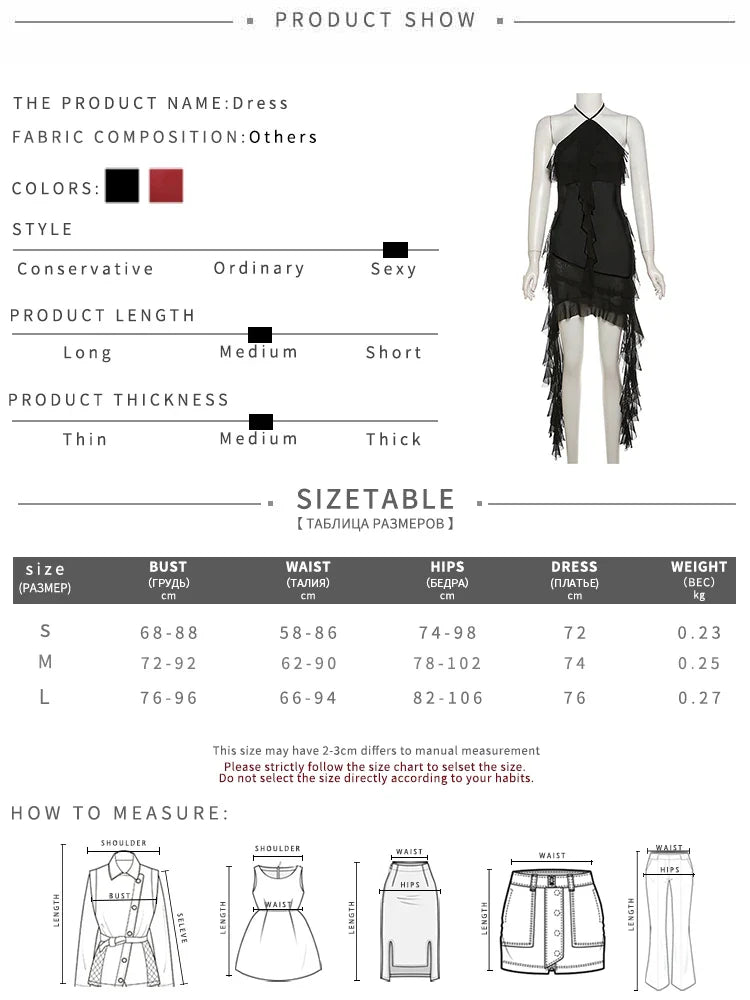 Elegant Women's Short Neck Ruffled Tassel Dress with Sweet Gentle Sexy Mature Charm for Party and Special Occasions