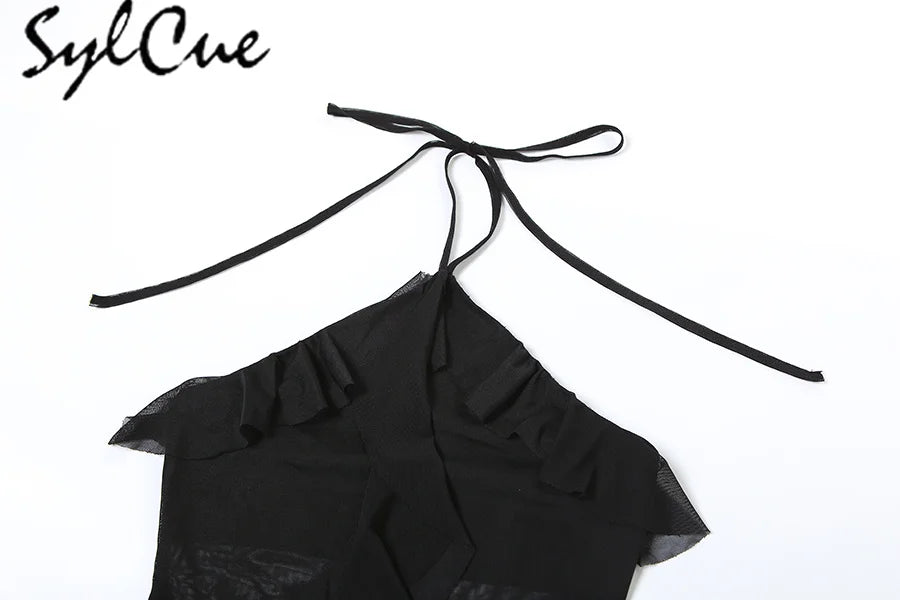 Elegant Women's Short Neck Ruffled Tassel Dress with Sweet Gentle Sexy Mature Charm for Party and Special Occasions