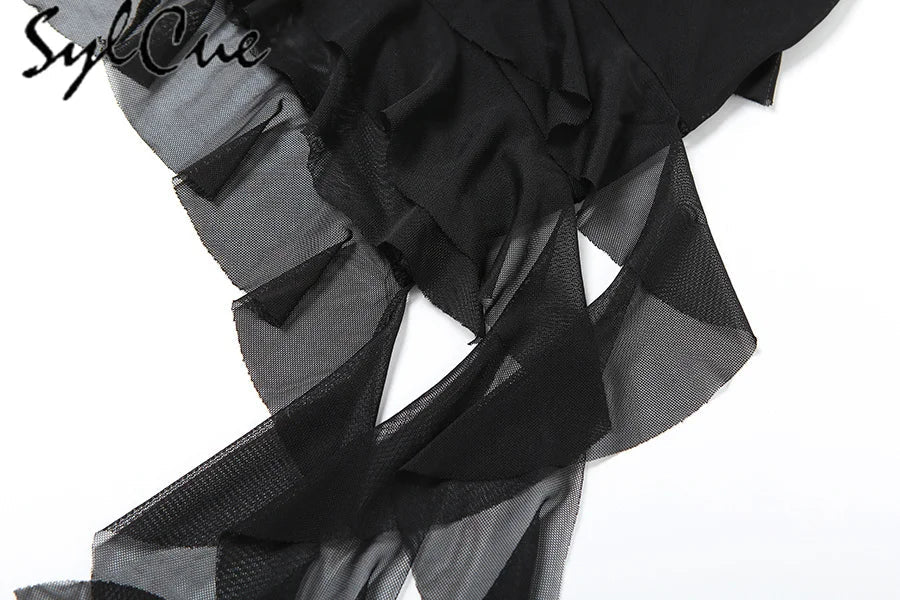 Elegant Women's Short Neck Ruffled Tassel Dress with Sweet Gentle Sexy Mature Charm for Party and Special Occasions