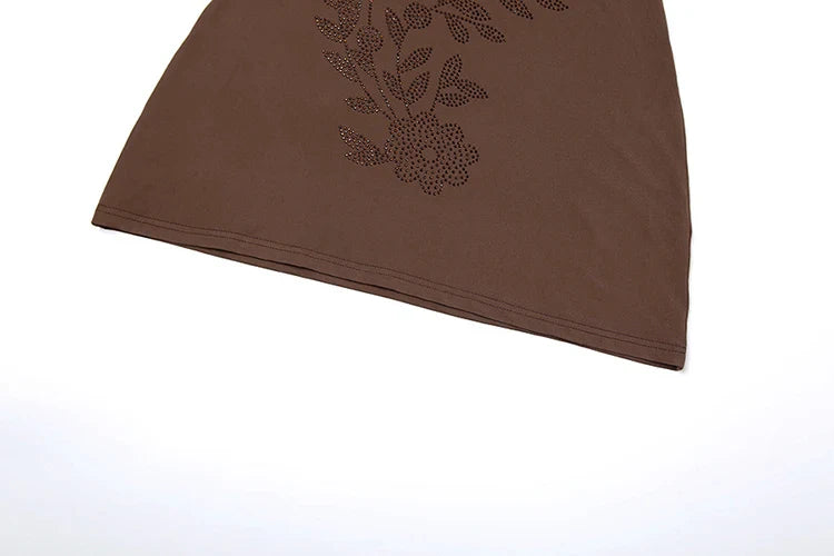 Elegant Backless Sundress with Fake Diamond Stickers and Floral Details for Sexy Summer Wear