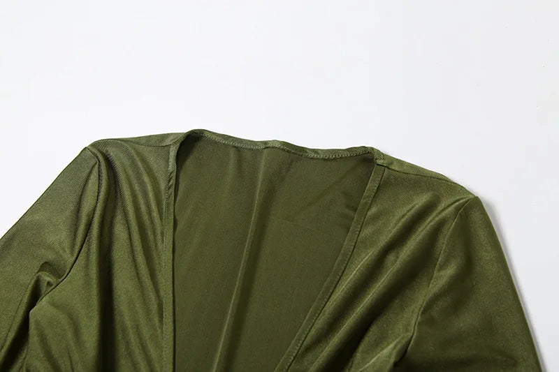 Elegant High Street Women Dress with Sexy Low Neck Hollow Design Full Sleeve Body-Shaping Solid Evening Wear