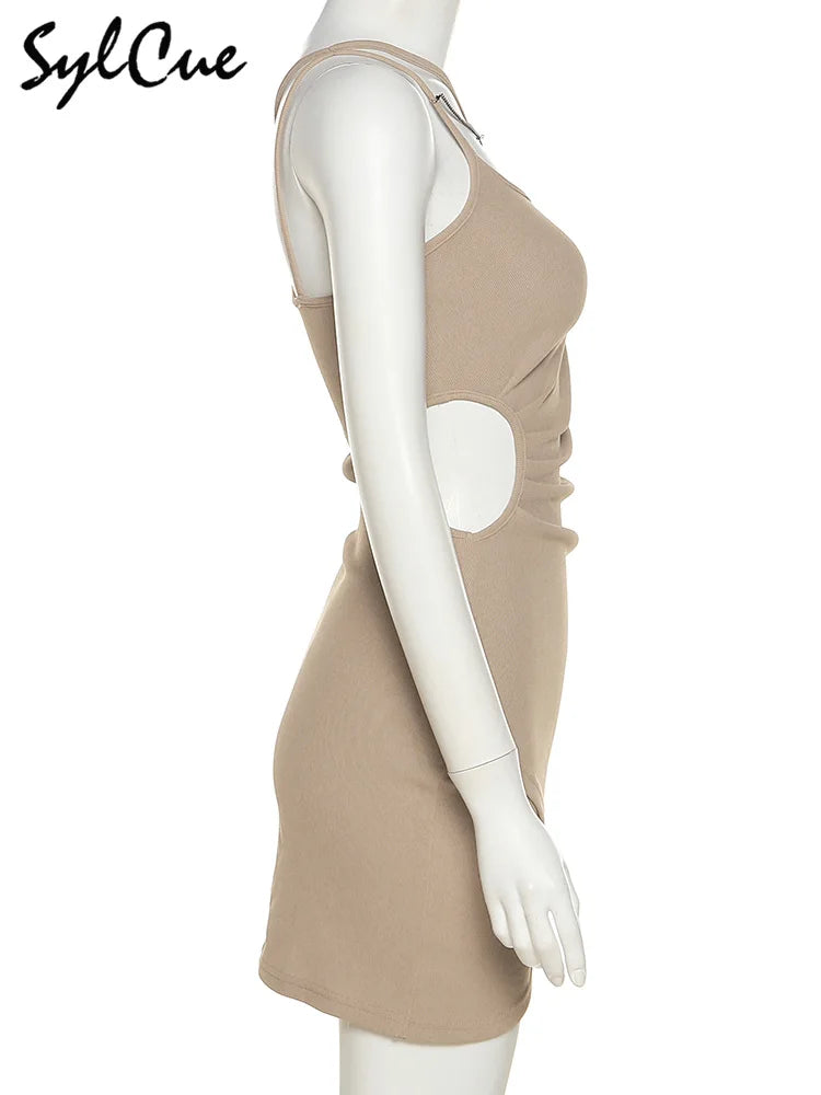 Summer Women Hollow Suspender Dress with Knitted Elastic Fit and Sexy Midnight Style