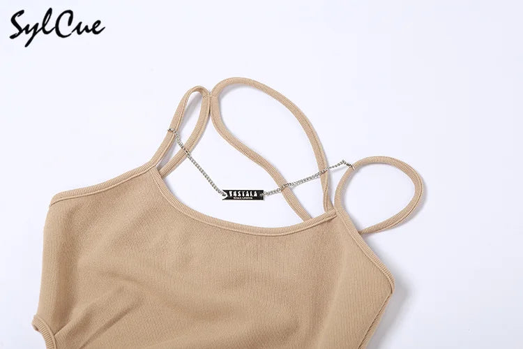 Summer Women Hollow Suspender Dress with Knitted Elastic Fit and Sexy Midnight Style