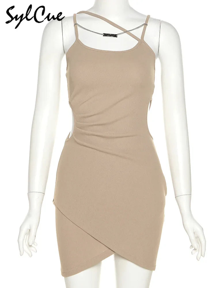 Summer Women Hollow Suspender Dress with Knitted Elastic Fit and Sexy Midnight Style