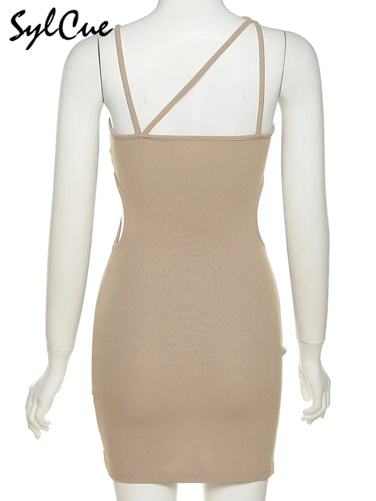 Summer Women Hollow Suspender Dress with Knitted Elastic Fit and Sexy Midnight Style