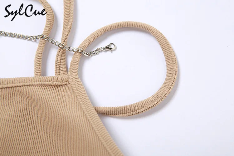 Summer Women Hollow Suspender Dress with Knitted Elastic Fit and Sexy Midnight Style