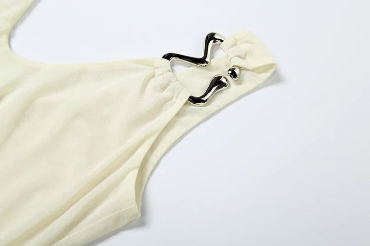 Elegant Mesh V-Neck Maxi Dress with Metal Buckle and Bodycon Fit for Summer Occasions