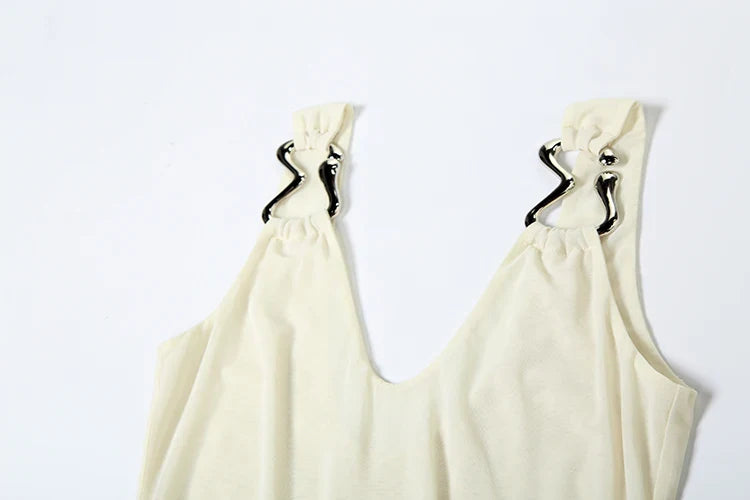 Elegant Mesh V-Neck Maxi Dress with Metal Buckle and Bodycon Fit for Summer Occasions