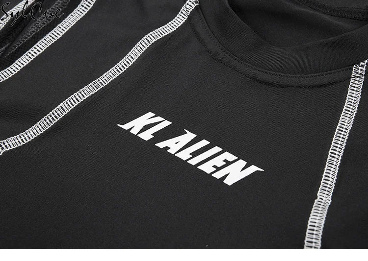 Mesh Colorblock Half Turtleneck Letter Print Long Sleeve Topstitching Bottoming Shirt for Women