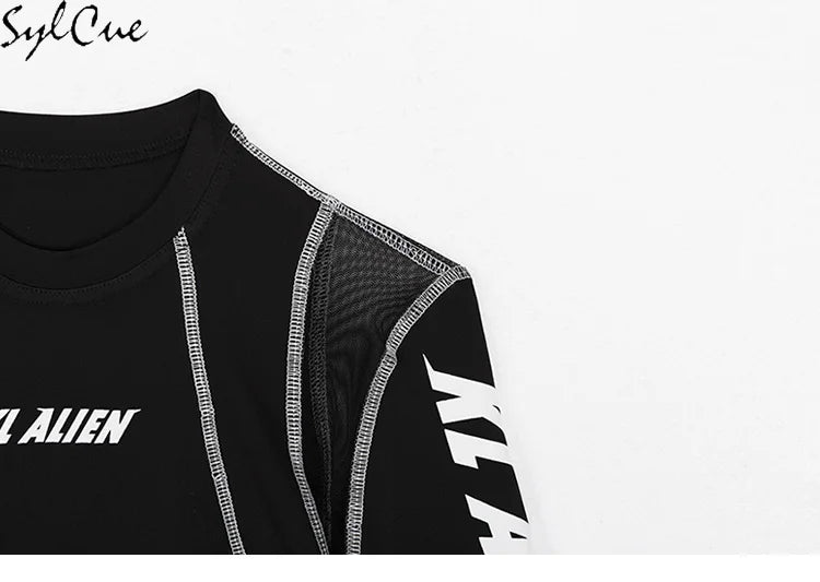 Mesh Colorblock Half Turtleneck Letter Print Long Sleeve Topstitching Bottoming Shirt for Women