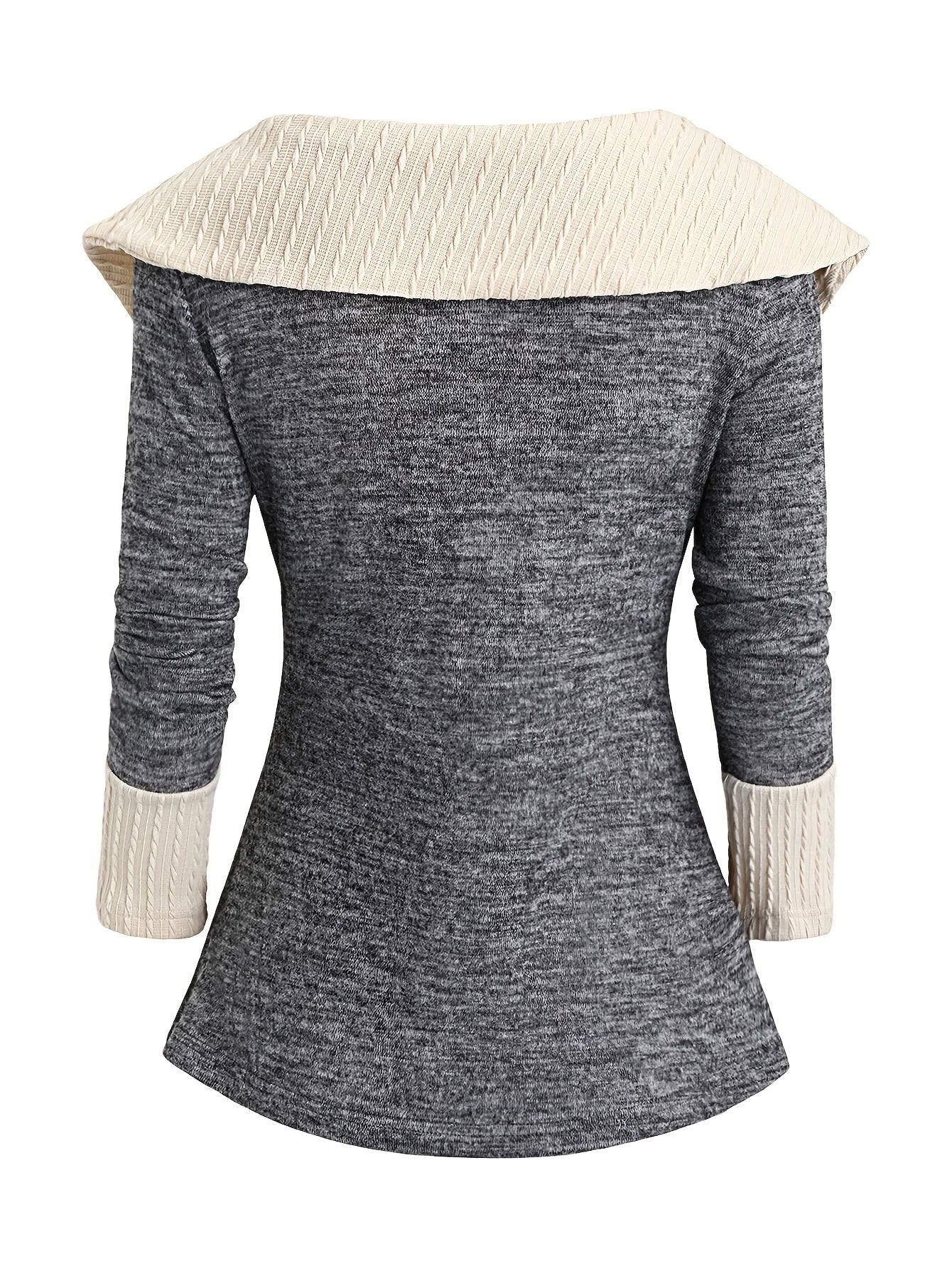 Lace-Up Decoration Lapel Collar Imitation Button Hem Long Sleeve Autumn Winter Shirt