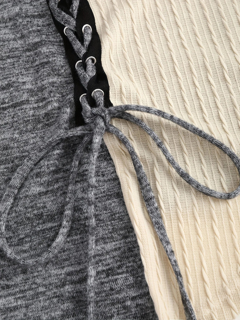 Lace-Up Decoration Lapel Collar Imitation Button Hem Long Sleeve Autumn Winter Shirt