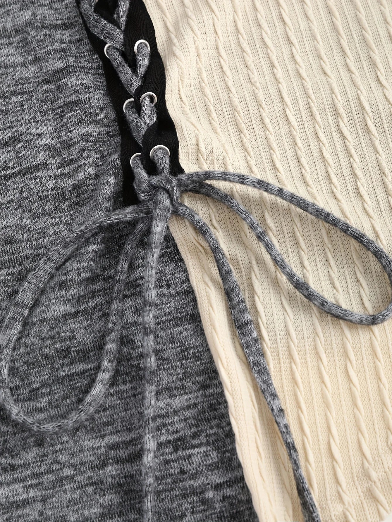 Lace-Up Decoration Lapel Collar Imitation Button Hem Long Sleeve Autumn Winter Shirt