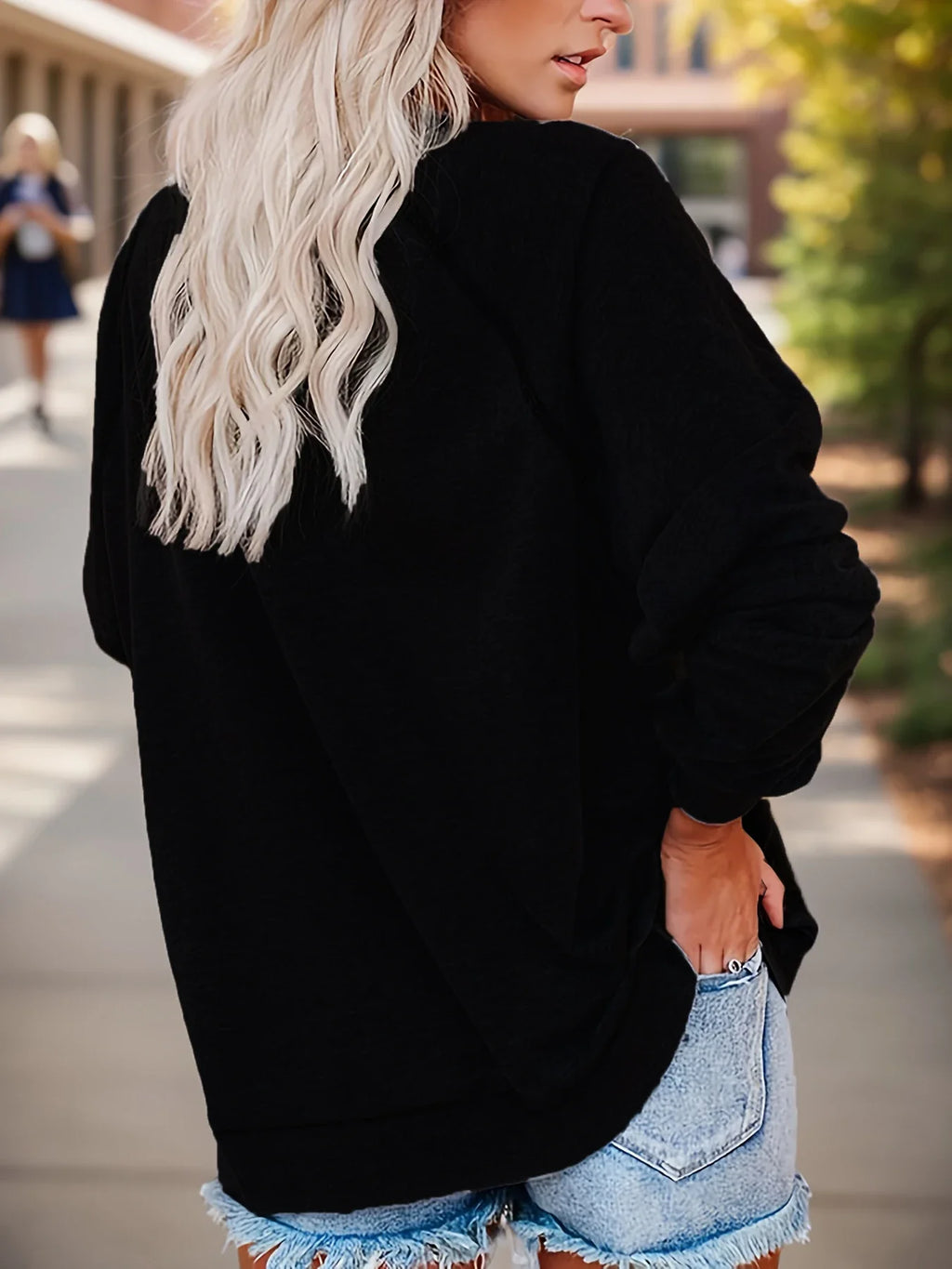 Heart Print Long Sleeve Sweatshirt for Women Black and White Dragonfly Base Top Casual Spring Autumn Tee