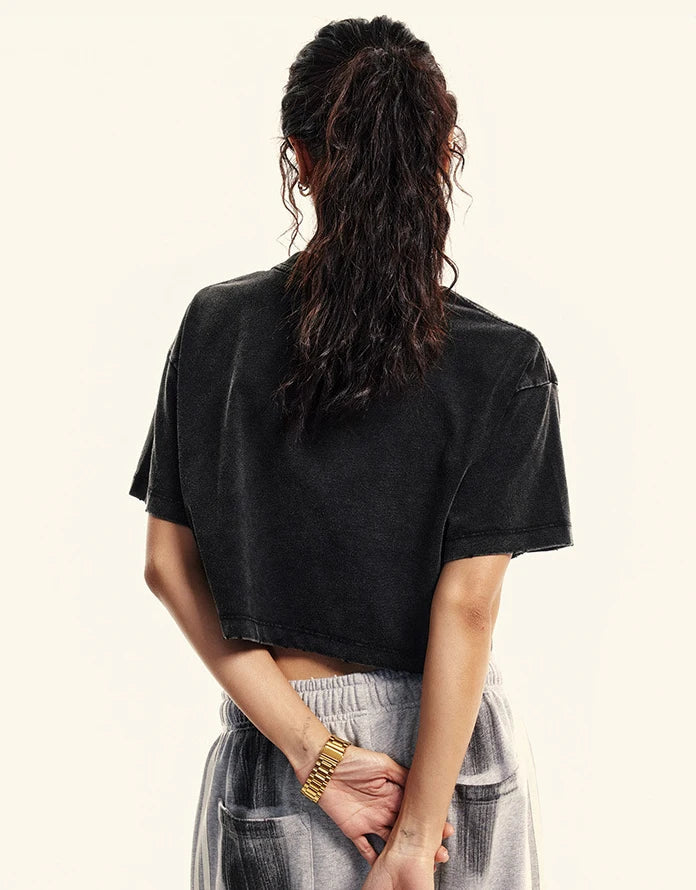 Uzumaki Naruto Inspired Crop T-Shirt for Girls Soft Cotton Breathable Summer Top Vintage Washed Loose Fit O-Neck Tee