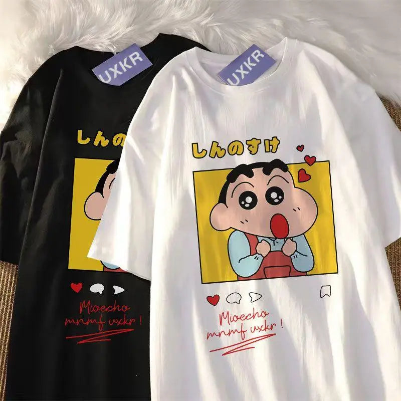 Crayon Shin Chan Beloved Woman Cotton Fitting T-Shirt Anime Shoulder Drop Short Sleeve Tee Casual Outdoor Tops