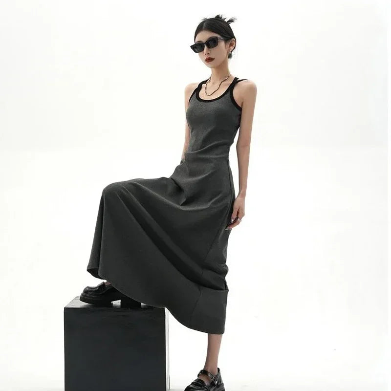 Elegant Black Summer Slip Dress with Off-Shoulder Design and All-Match Sleeveless Style for Women