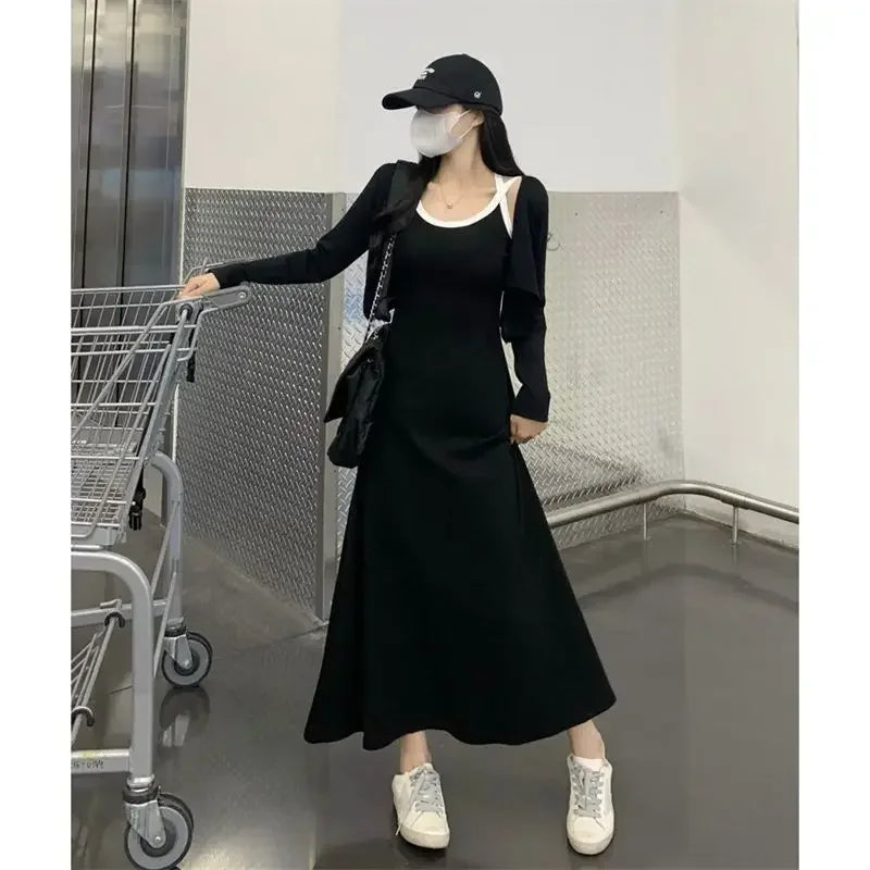 Elegant Black Summer Slip Dress with Off-Shoulder Design and All-Match Sleeveless Style for Women