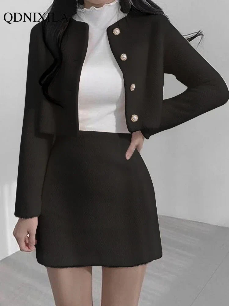 Chic Spring Summer Two-Piece Tweed Suit for Women with Mini Skirt Casual Elegant Korean Fashion Set