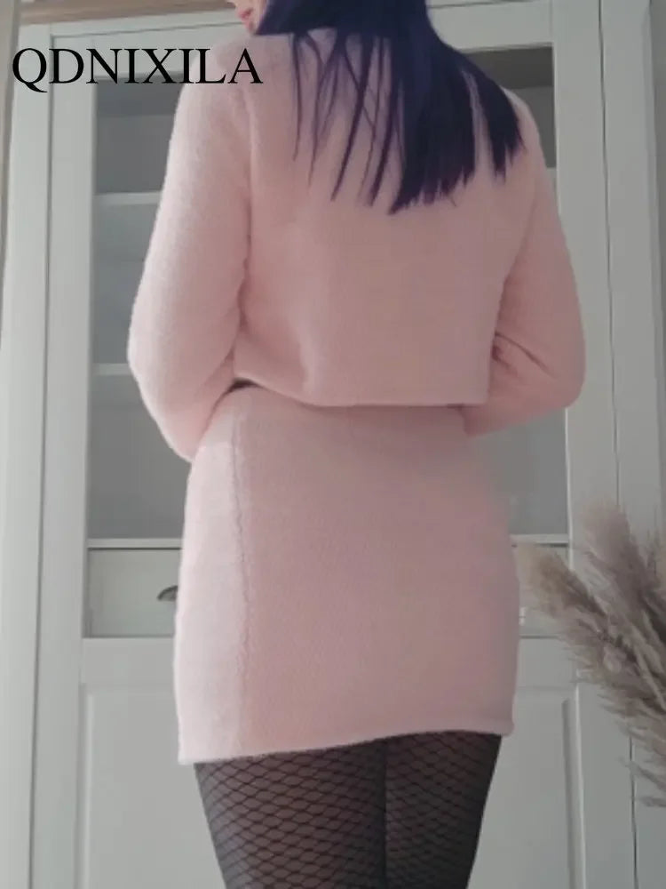 Chic Spring Summer Two-Piece Tweed Suit for Women with Mini Skirt Casual Elegant Korean Fashion Set