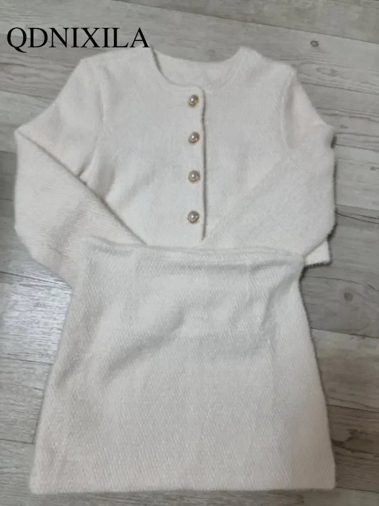 Chic Spring Summer Two-Piece Tweed Suit for Women with Mini Skirt Casual Elegant Korean Fashion Set