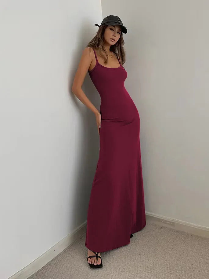 Elegant Summer Women's Sleeveless Suspender Dress with Backless Design, Slim Waist, and Flattering Silhouette for Casual and Stylish Occasions