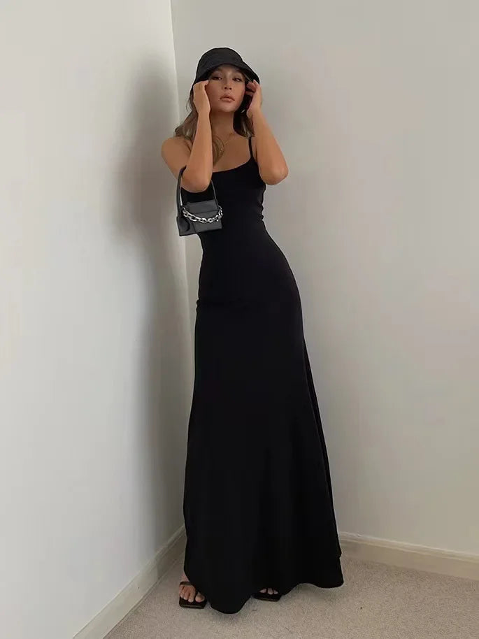 Elegant Summer Women's Sleeveless Suspender Dress with Backless Design, Slim Waist, and Flattering Silhouette for Casual and Stylish Occasions