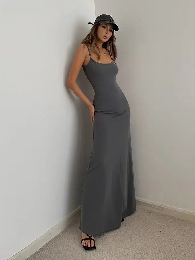 Elegant Summer Women's Sleeveless Suspender Dress with Backless Design, Slim Waist, and Flattering Silhouette for Casual and Stylish Occasions