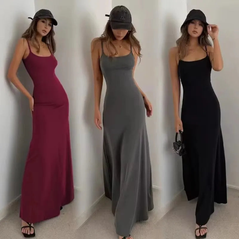 Elegant Summer Women's Sleeveless Suspender Dress with Backless Design, Slim Waist, and Flattering Silhouette for Casual and Stylish Occasions