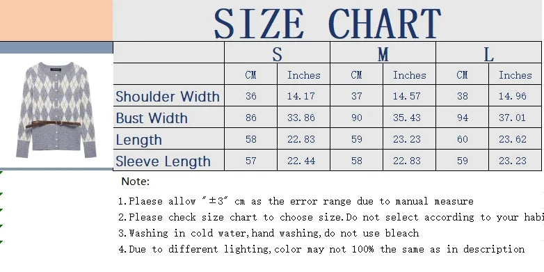 Women's College Style Diamond Check Belted Waist Sweater and Flat Midi Skirt Two-Piece Set