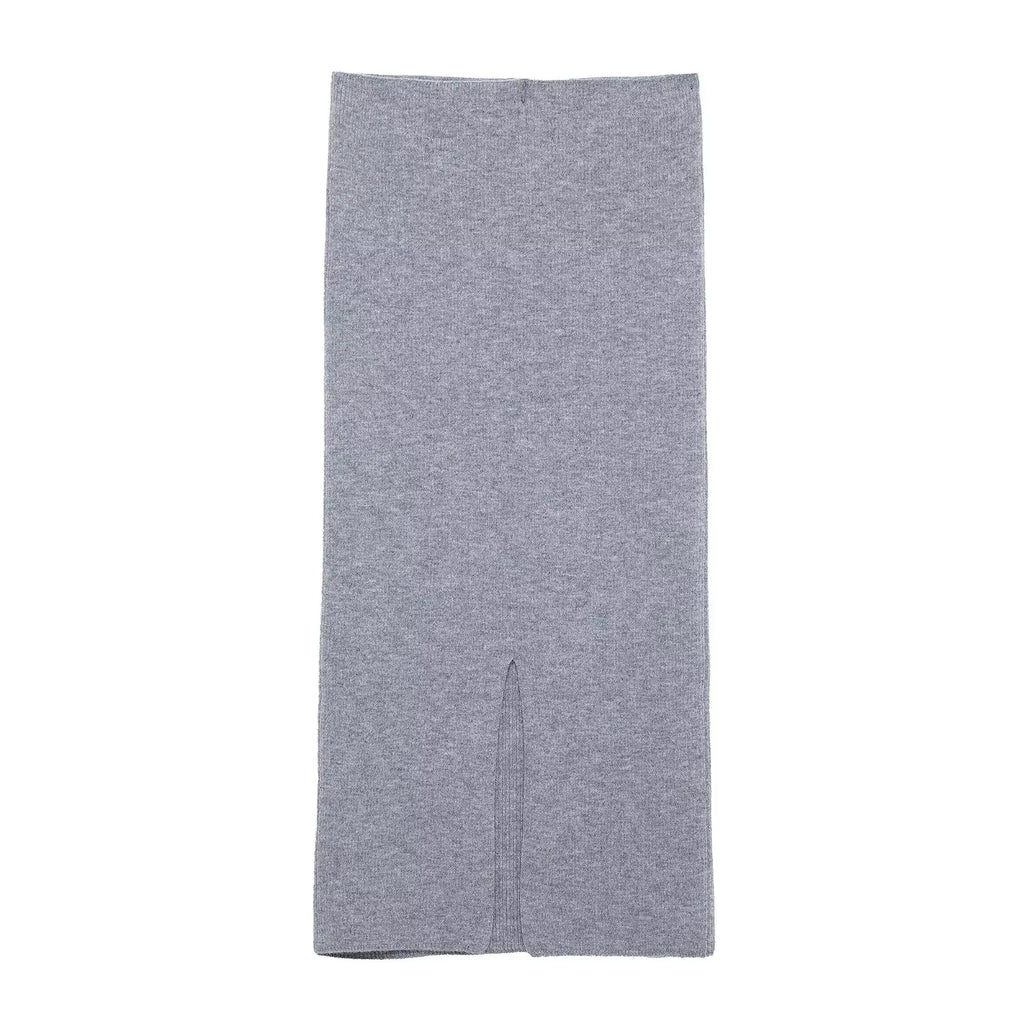 Women's College Style Diamond Check Belted Waist Sweater and Flat Midi Skirt Two-Piece Set