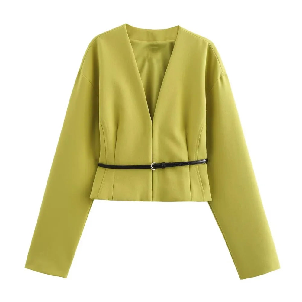 Chic Autumn Belted Suit Set with Elegant Niche Temperament Half Skirt for Stylish Layered Looks