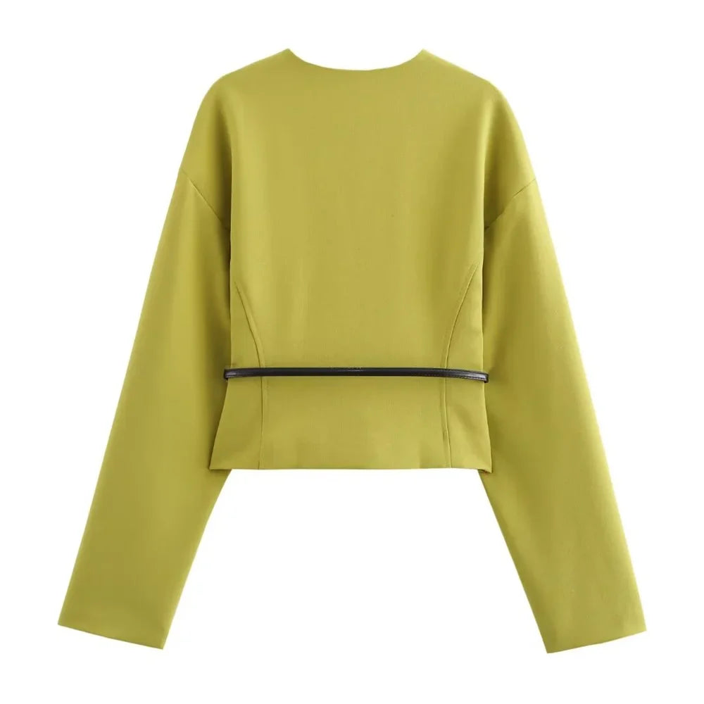 Chic Autumn Belted Suit Set with Elegant Niche Temperament Half Skirt for Stylish Layered Looks