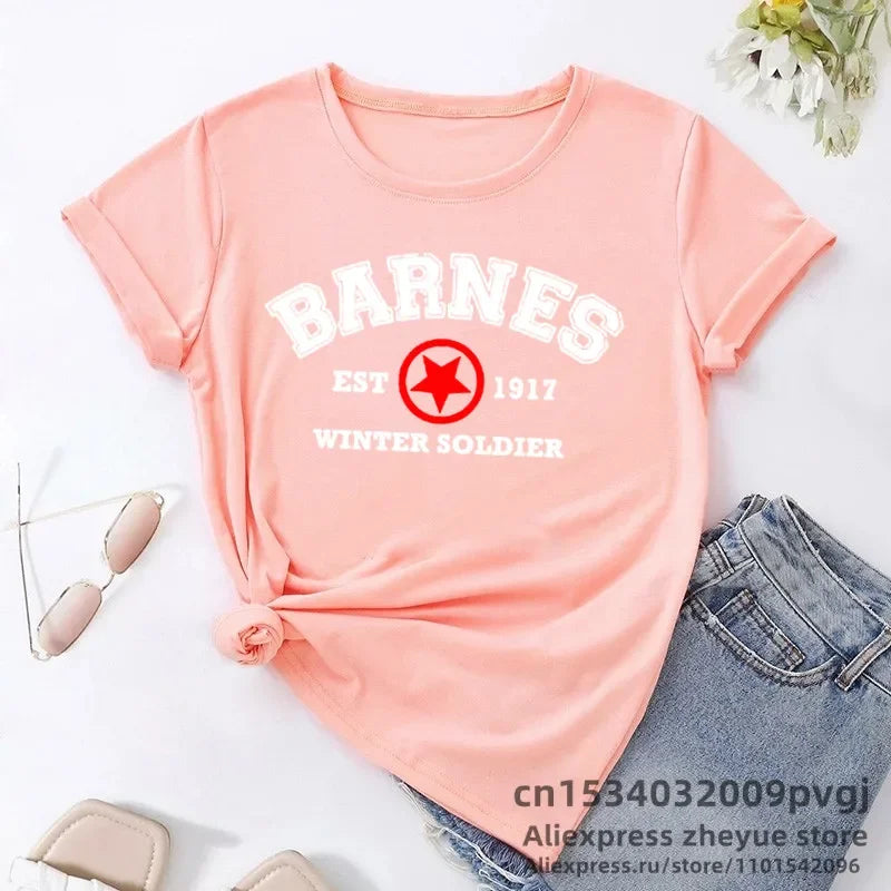 Vintage Winter Soldier Bucky Barnes Graphic T-Shirt Women Short Sleeve Casual Tee Summer Lightweight Top