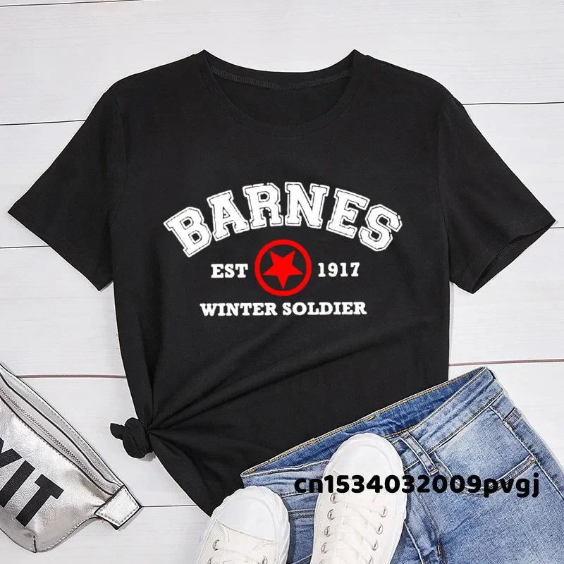 Vintage Winter Soldier Bucky Barnes Graphic T-Shirt Women Short Sleeve Casual Tee Summer Lightweight Top