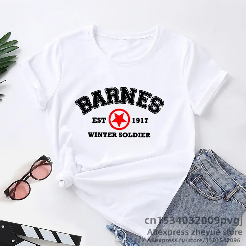 Vintage Winter Soldier Bucky Barnes Graphic T-Shirt Women Short Sleeve Casual Tee Summer Lightweight Top