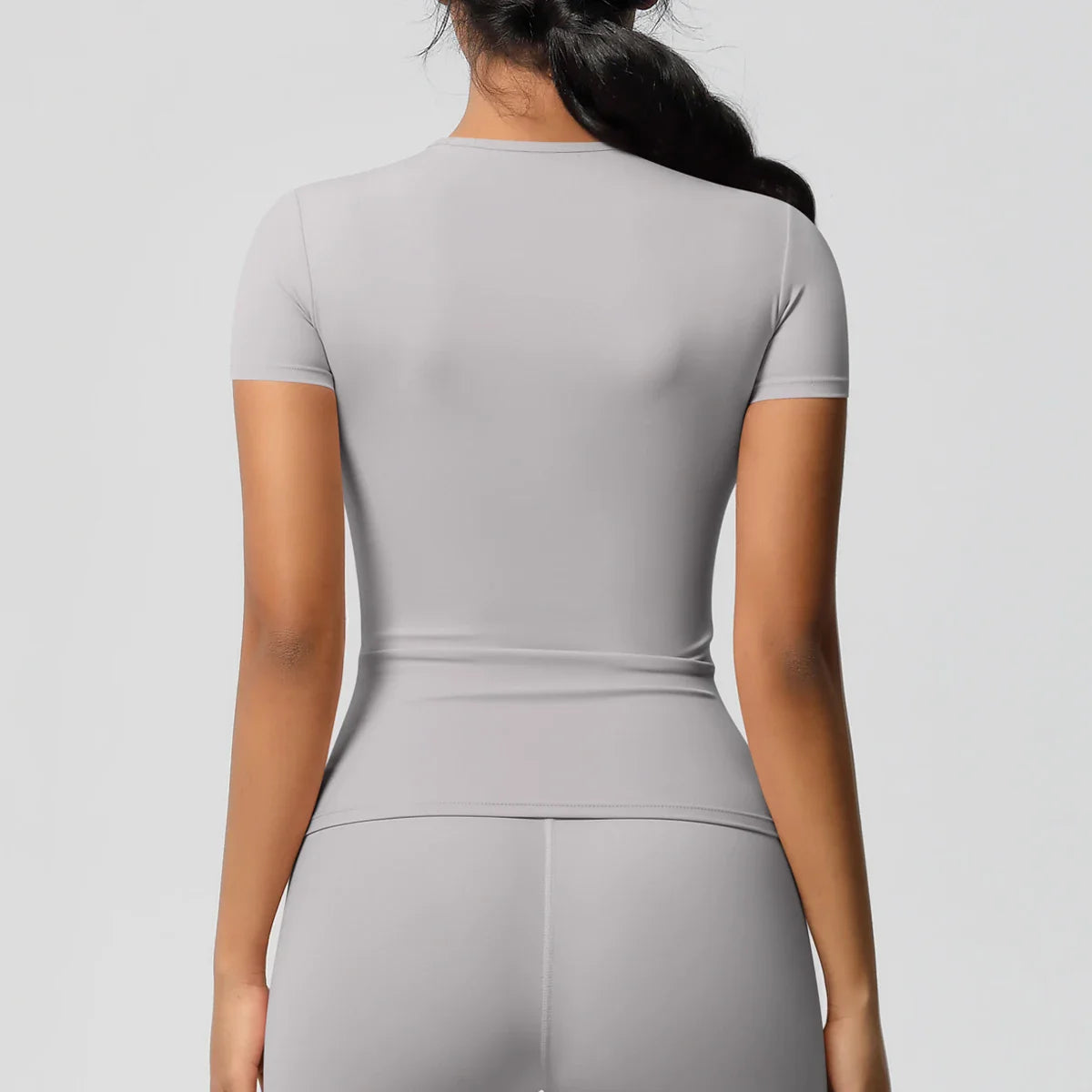 Women Running Sports T Shirt Summer Short Sleeve Breathable Stretchy Round Neck Gym Yoga Slim Fitness Active Top