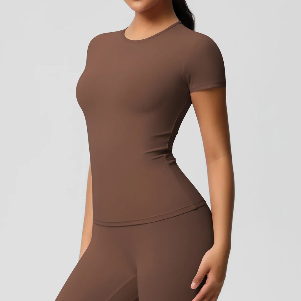 Women Running Sports T Shirt Summer Short Sleeve Breathable Stretchy Round Neck Gym Yoga Slim Fitness Active Top