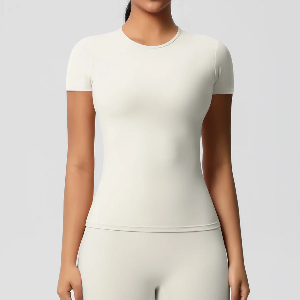 Women Running Sports T Shirt Summer Short Sleeve Breathable Stretchy Round Neck Gym Yoga Slim Fitness Active Top