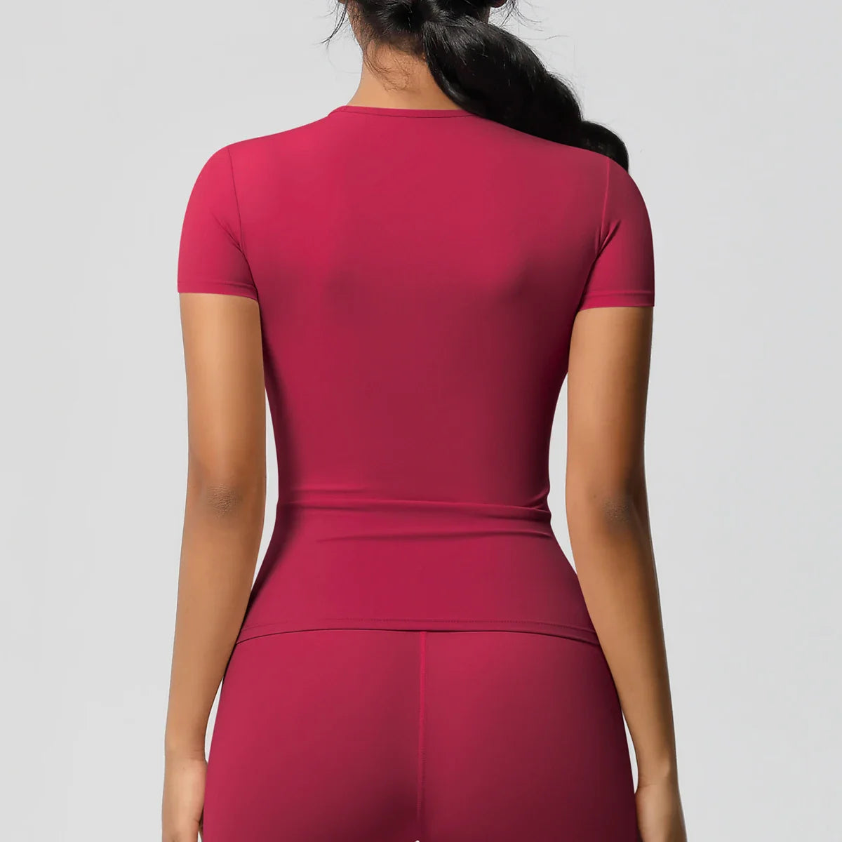 Women Running Sports T Shirt Summer Short Sleeve Breathable Stretchy Round Neck Gym Yoga Slim Fitness Active Top