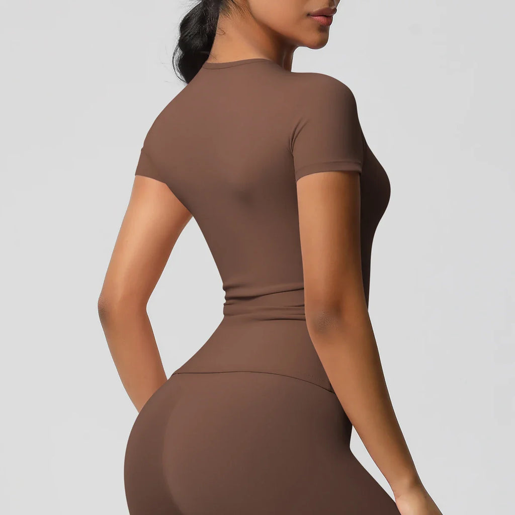 Women Running Sports T Shirt Summer Short Sleeve Breathable Stretchy Round Neck Gym Yoga Slim Fitness Active Top