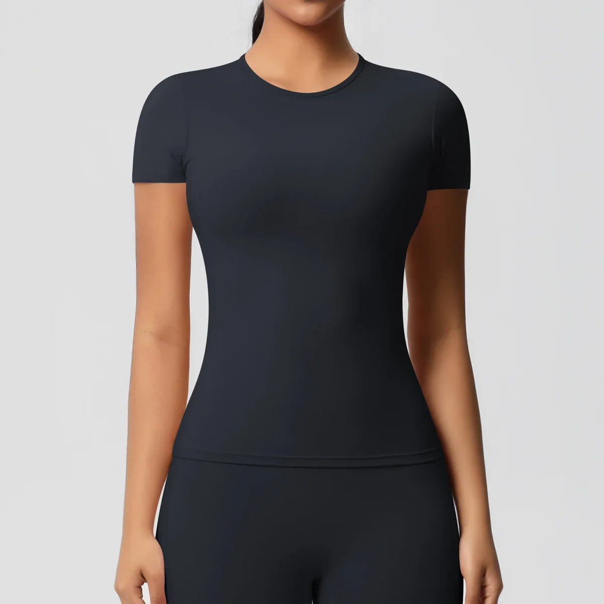 Women Running Sports T Shirt Summer Short Sleeve Breathable Stretchy Round Neck Gym Yoga Slim Fitness Active Top