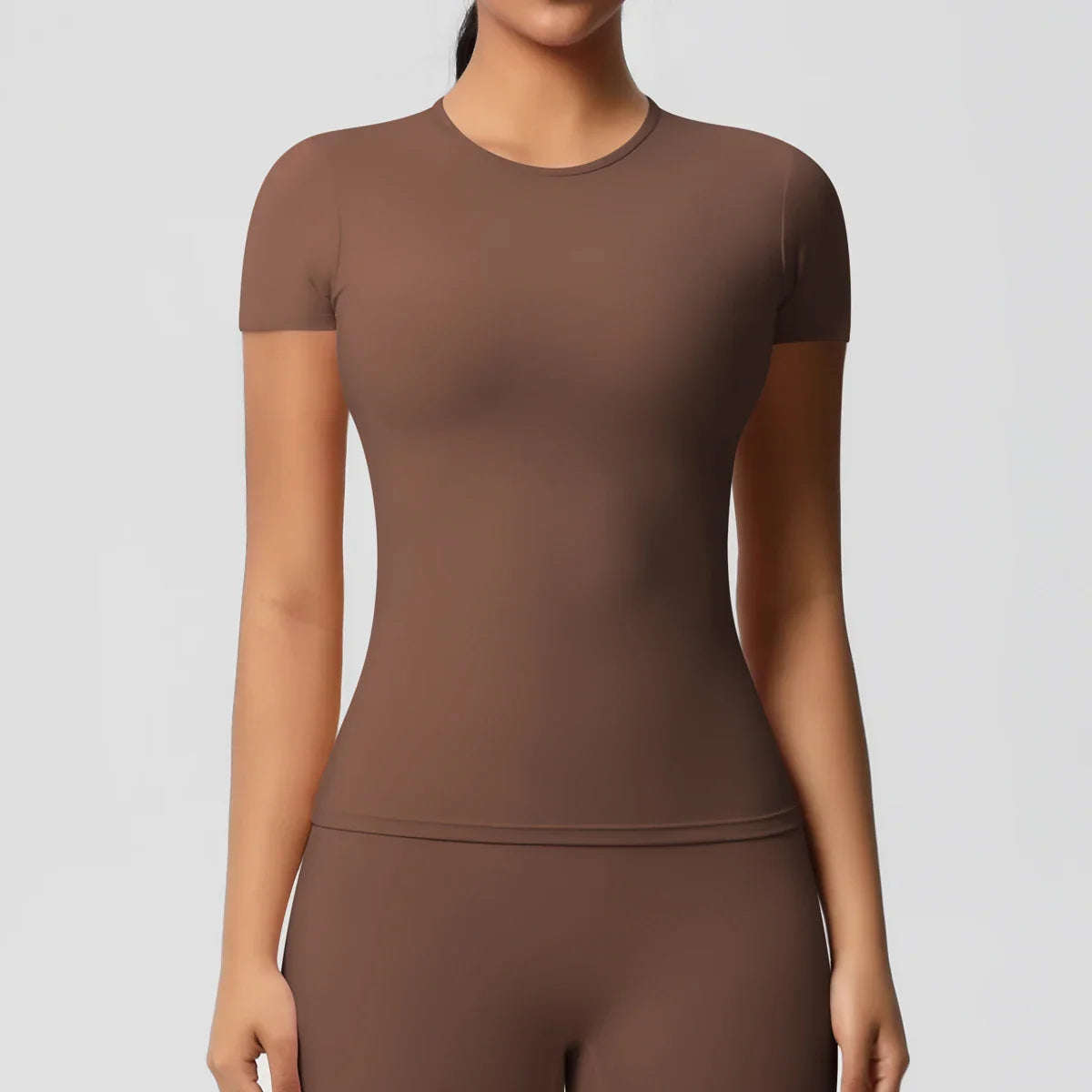 Women Running Sports T Shirt Summer Short Sleeve Breathable Stretchy Round Neck Gym Yoga Slim Fitness Active Top