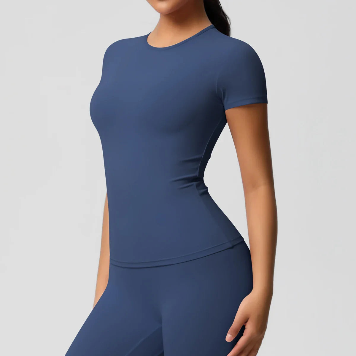 Women Running Sports T Shirt Summer Short Sleeve Breathable Stretchy Round Neck Gym Yoga Slim Fitness Active Top