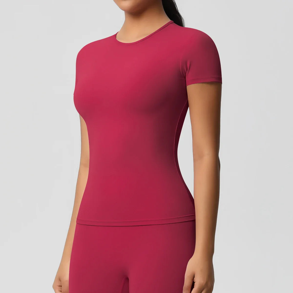 Women Running Sports T Shirt Summer Short Sleeve Breathable Stretchy Round Neck Gym Yoga Slim Fitness Active Top