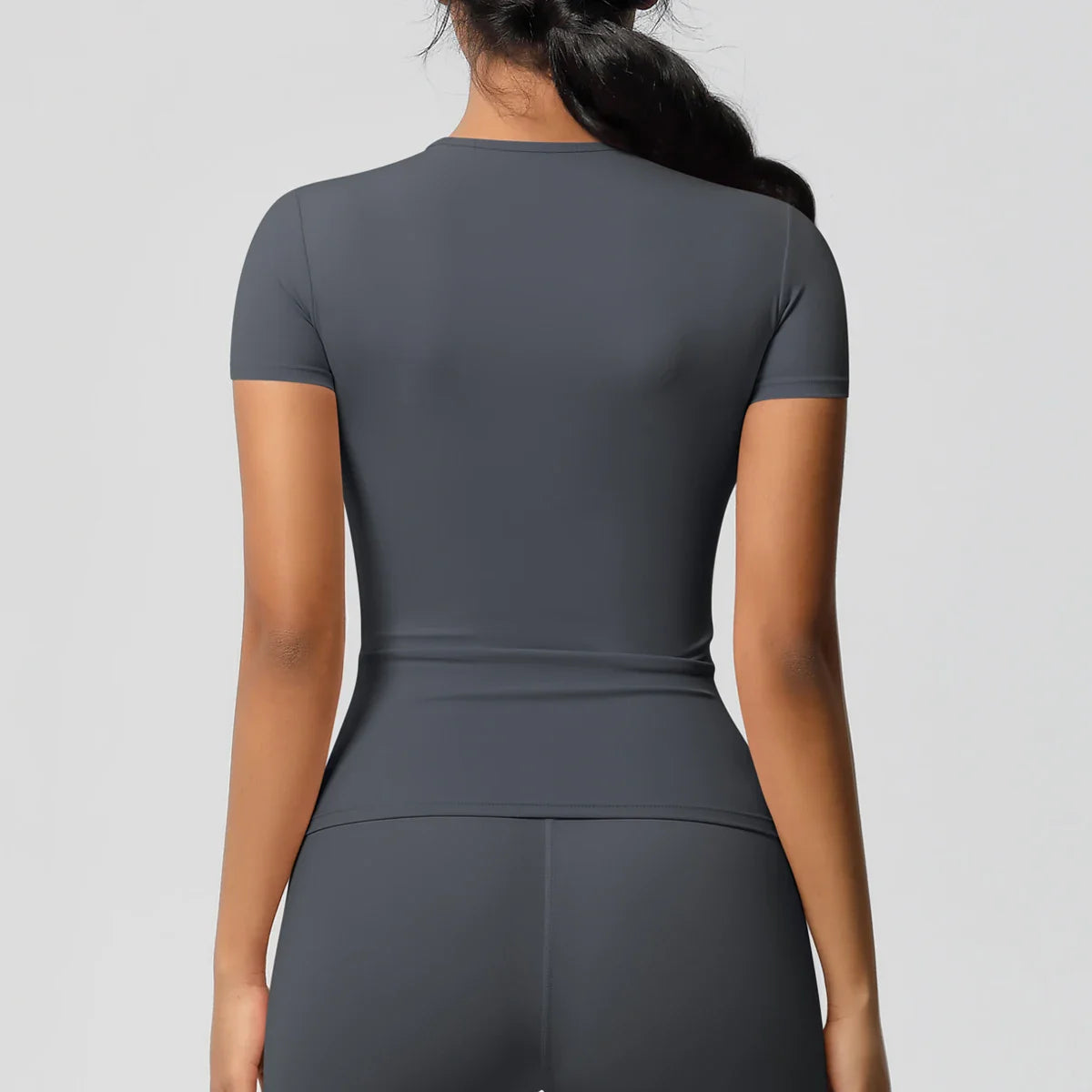 Women Running Sports T Shirt Summer Short Sleeve Breathable Stretchy Round Neck Gym Yoga Slim Fitness Active Top