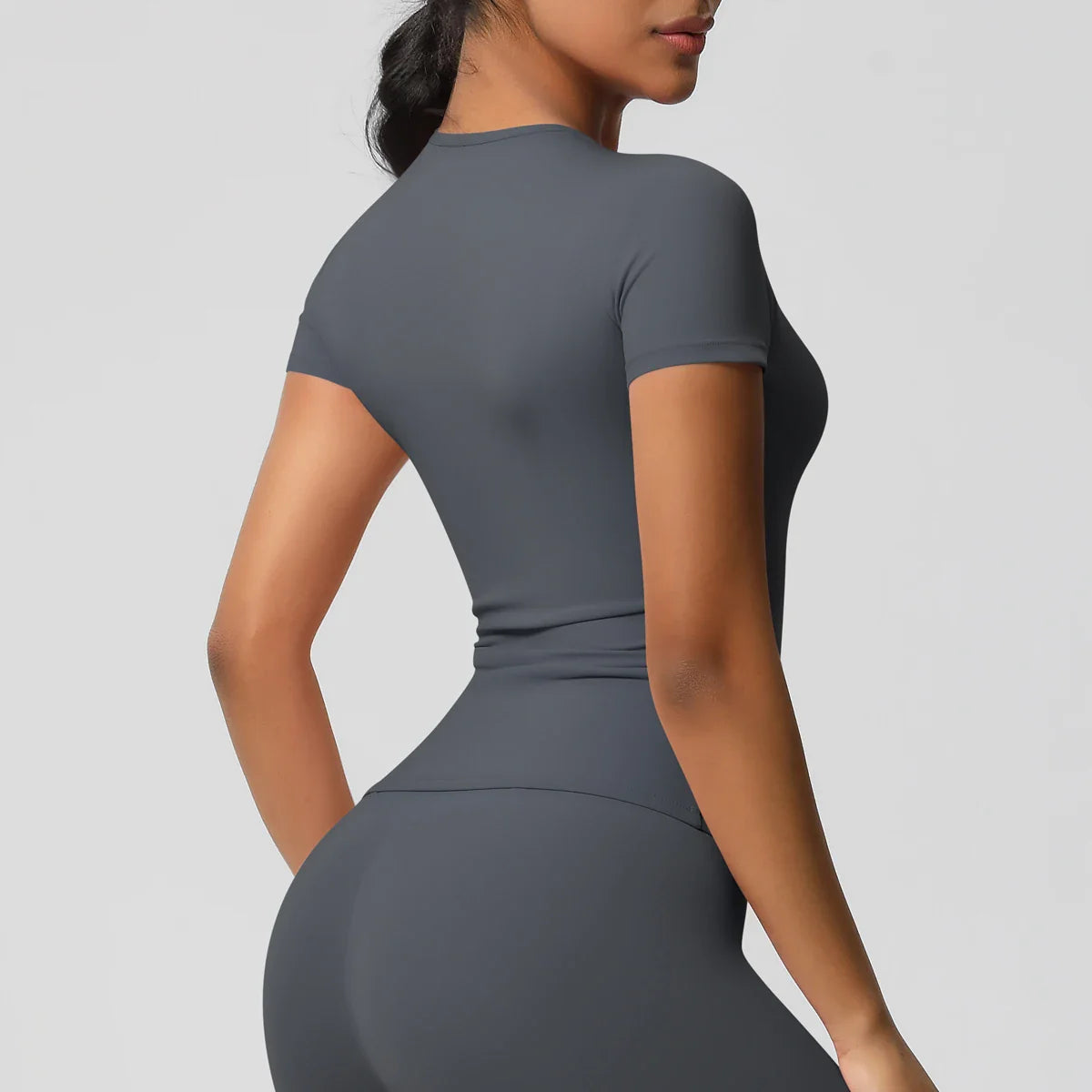 Women Running Sports T Shirt Summer Short Sleeve Breathable Stretchy Round Neck Gym Yoga Slim Fitness Active Top