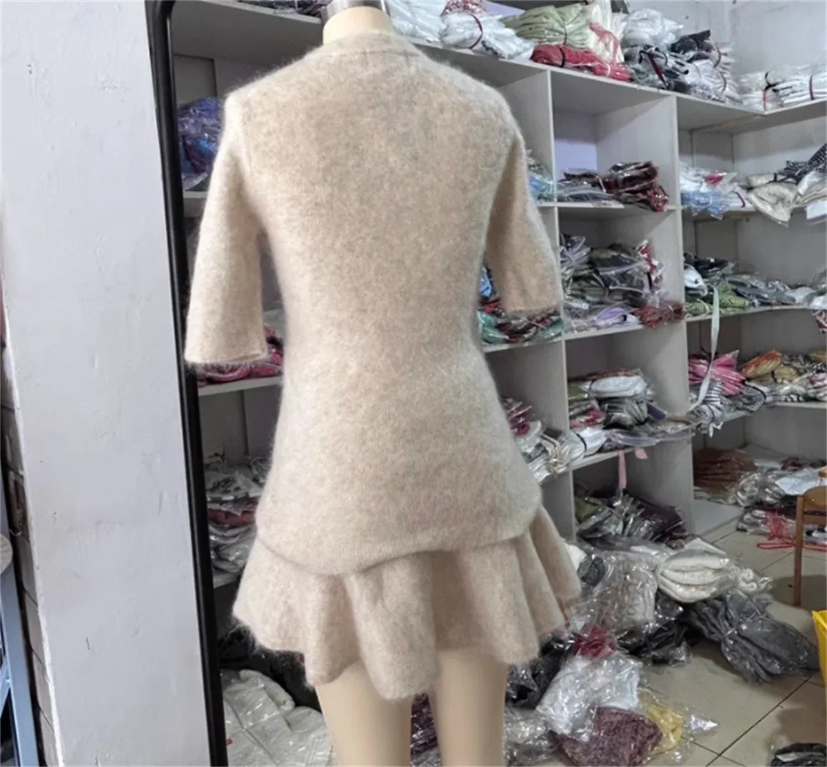 Elegant Knitted Two Piece Mini Skirt Set for Women with O Neck Short Sleeve Top and High Waist Skirt Perfect for Autumn Fashion